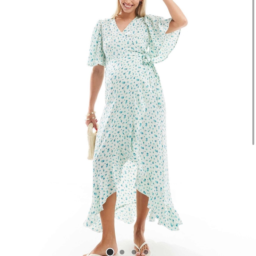 Floral Print Wrap Dress in Light Blue
